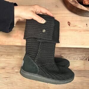 UGG black Cardy knitted knee high boots womens 8 ankle winter suede black